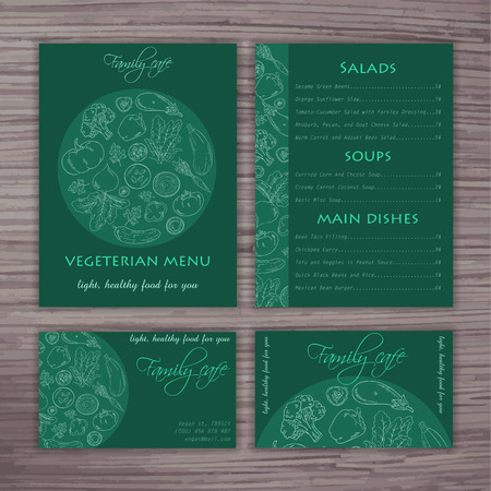 vector hand drawn vegetables template of business style for cafe. Menu, banner and visiting card.のイラスト素材