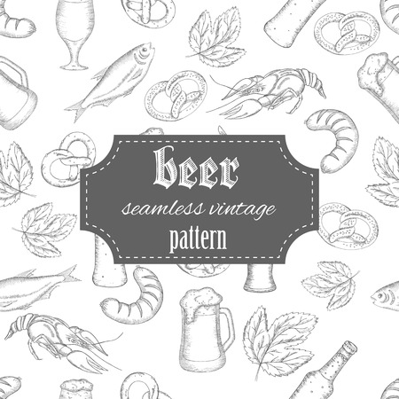 vector hand drawn seamless beer vintage patternのイラスト素材