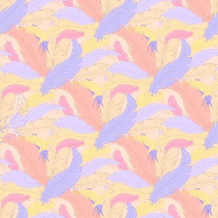 vector hand drawn boho seamless pattern with colored feathers.のイラスト素材