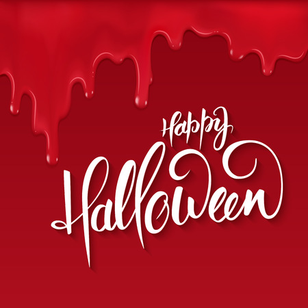 halloween lettering greetings label - happy halloween - on red bloody drips.のイラスト素材