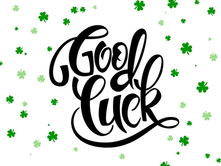 vector hand lettering saint patricks day greetings text with clover shapesのイラスト素材