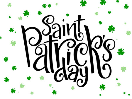 vector hand lettering saint patricks day greetings text with clover shapesのイラスト素材