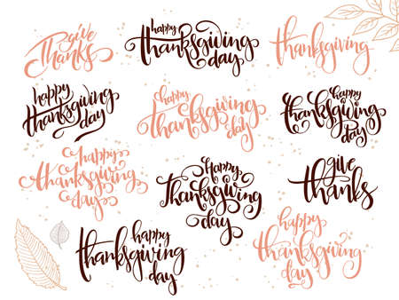 Vector hand lettering greeting happy thanksgiving day text setのイラスト素材