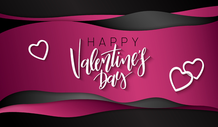 Vector illustration of valentine's day greetings card template with hand lettering label - happy valentine's day - with waves and heart shapes.のイラスト素材