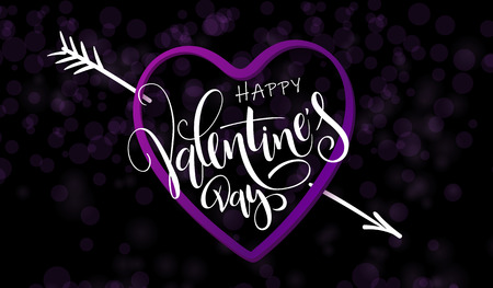 Vector illustration of valentine's day greetings card template with hand lettering label - happy valentine's day - with heart shape and arrow.のイラスト素材