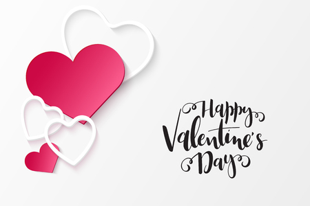 Vector illustration of valentine's day greetings card template with hand lettering label - happy valentine's day - with a lot of heart shapes.のイラスト素材