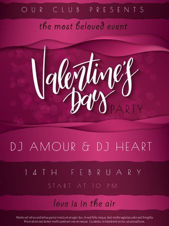 Vector illustration of valentine's day party poster template with hand lettering label - happy valentine's day - with waves and flares.のイラスト素材