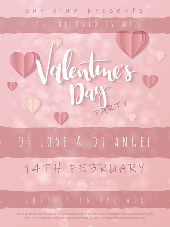 Vector illustration of valentine's day greetings card template with hand lettering label - happy valentine's day - with paper heart shapes.のイラスト素材