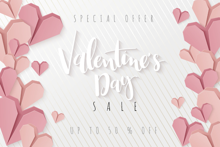 Vector illustration of valentine's day greetings card template with hand lettering label - happy valentine's day - with a lot of heart shapes.のイラスト素材