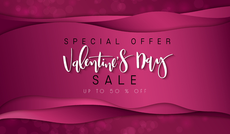 Vector illustration of valentine's day greetings card template with hand lettering label - happy valentine's day - with waves and flare .のイラスト素材