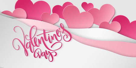 Vector illustration of valentine's day greetings card template with hand lettering label - happy valentine's day - with a lot of heart shapes.のイラスト素材