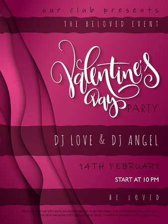 Vector illustration of valentine's day party poster template with hand lettering label - happy valentine's day - with waves and flares.のイラスト素材
