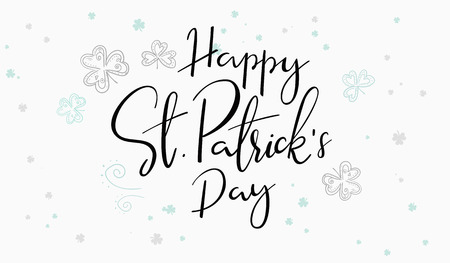 vector hand lettering happy saint patrick's day phrase with doodle clower leaves.のイラスト素材