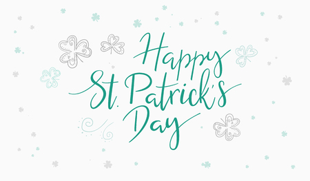 vector hand lettering happy saint patrick's day phrase with doodle clower leaves.のイラスト素材