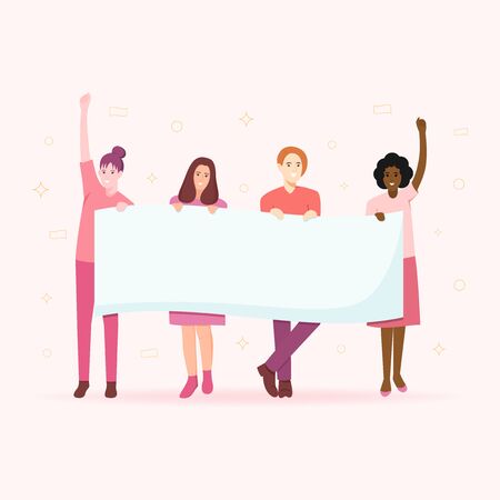 Girlâs Power vector illustration concept. Group of girls holding a sign.のイラスト素材