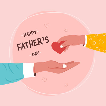 Happy Father's Day celebration. Child giving love heart shaped to father.のイラスト素材