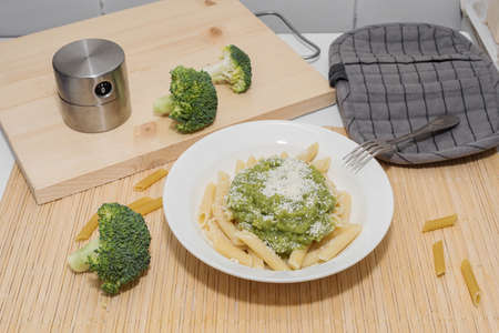 vegetarian low-calorie italian pasta with cabbage and grated cheeseの写真素材