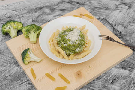vegetarian low-calorie italian pasta with cabbage and grated cheeseの写真素材