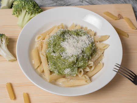vegetarian low-calorie italian pasta with cabbage and grated cheeseの写真素材