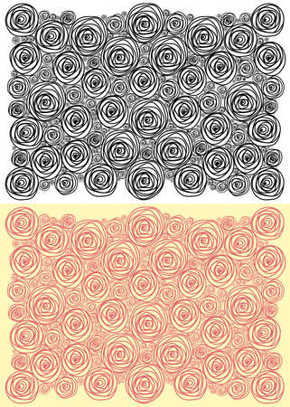 Background of painted roses large and small black and white and red with yellowの写真素材