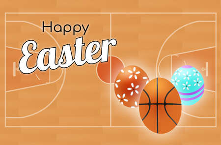 Happy Easter postcard cover football congratulation on the background of the field and with the ball in the shape of an eggの写真素材