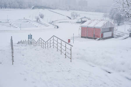 Moscow / Russia - Febuary 13, 2019: Heavy snowfall in the parkのeditorial素材