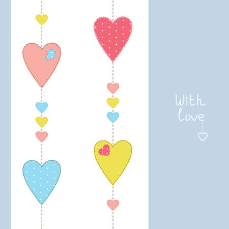 Greeting card with stitched hearts and loveのイラスト素材