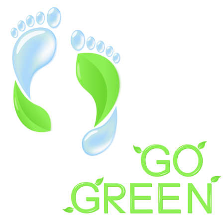 Go green concept with human footprints of leaves and pure waterのイラスト素材