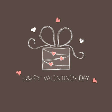 Gift box with hearts in doodle styleのイラスト素材