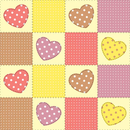 Seamless patchwork background with heartsのイラスト素材