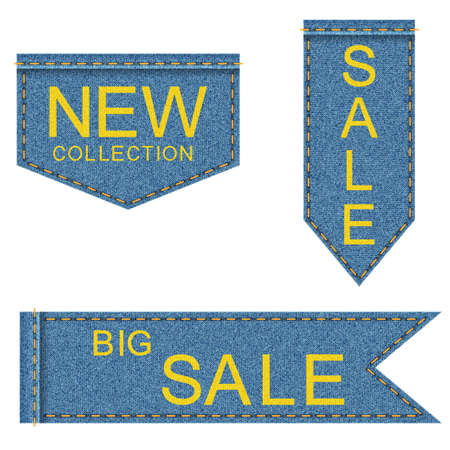 Set of vector labels in denim styleのイラスト素材