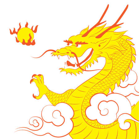 Traditional Chinese dragon with flaming pearlのイラスト素材