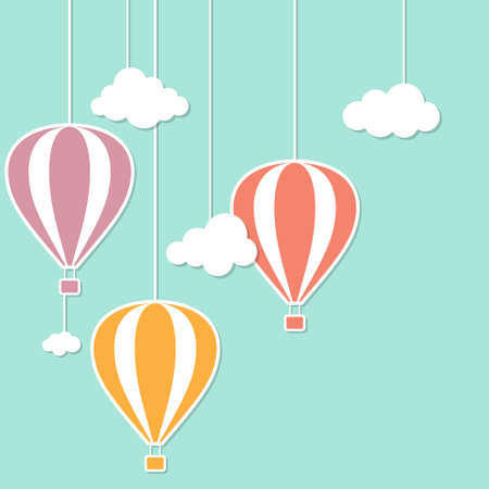 Hot air baloons and clouds in paper cutout styleのイラスト素材