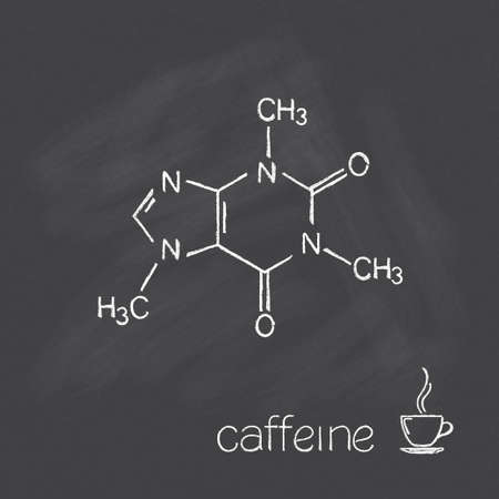 Caffeine molecule and cup of coffee chalked on blackboardのイラスト素材