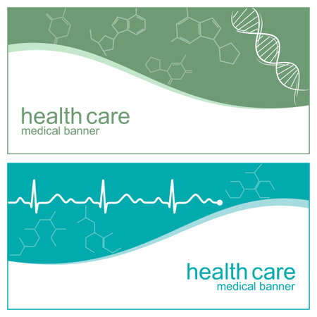 Medical banners with DNA, cardiogram line and molecules structureのイラスト素材