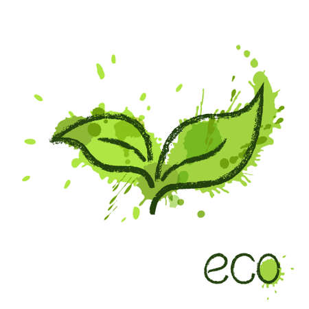 Green leaves over paint splashes  Eco conceptのイラスト素材