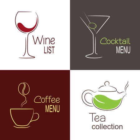 Set of icons and emblems for restaurant drinks menu designのイラスト素材