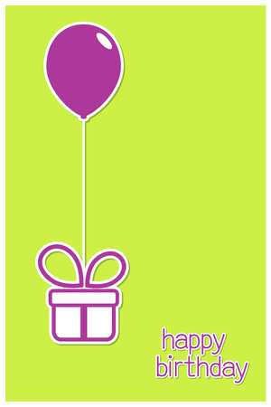 Greeting card with gift box and balloon in paper cutout styleのイラスト素材
