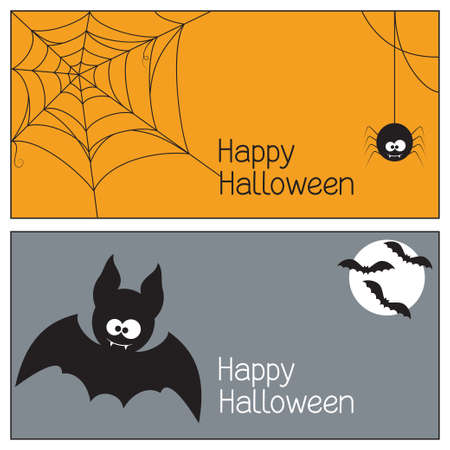 Set of Halloween banners with spider, web and batsのイラスト素材