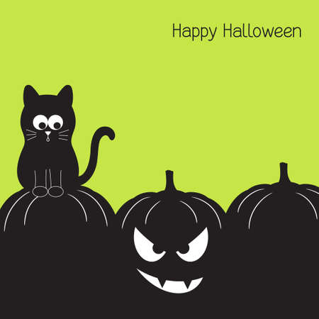 Halloween card with funny black cat and spooky pumpkinのイラスト素材
