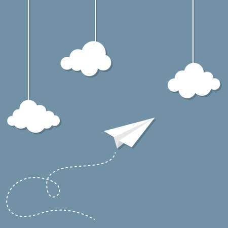 Paper plane and cloudsのイラスト素材