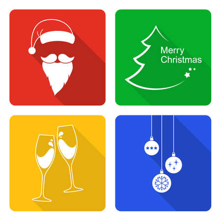 Set of icons for Christmas and New Year design in flat style with long shadowsのイラスト素材