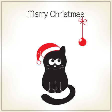 Christmas greeting card with cute and funny black catのイラスト素材