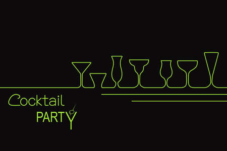 Design for cocktail party invitation or bar menu with different types of cocktail glassesのイラスト素材
