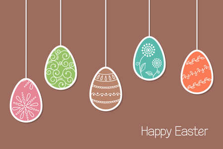 Hanging Easter eggs in paper cutout style with decorative ornamentsのイラスト素材