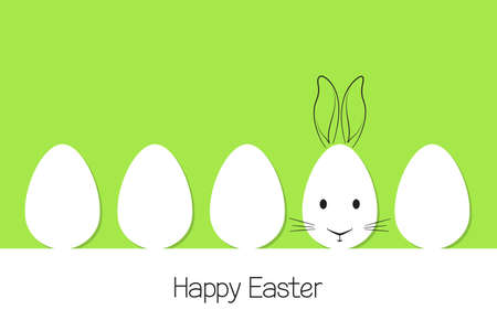 Eggs in paper cutout style with doodle Easter rabbitのイラスト素材