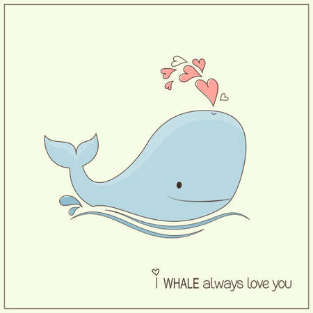 Cute whale in love with hearts fountain blowのイラスト素材