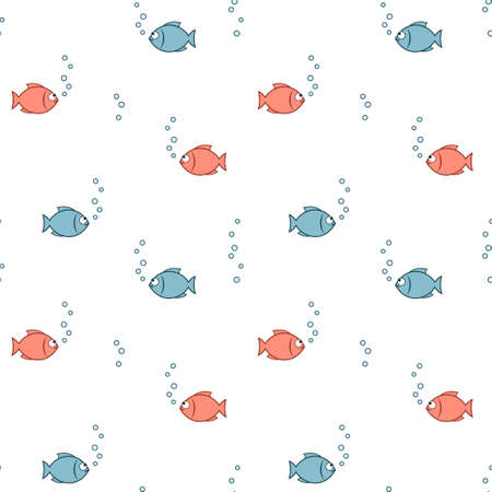 Seamless pattern with funny fishes and bubblesのイラスト素材