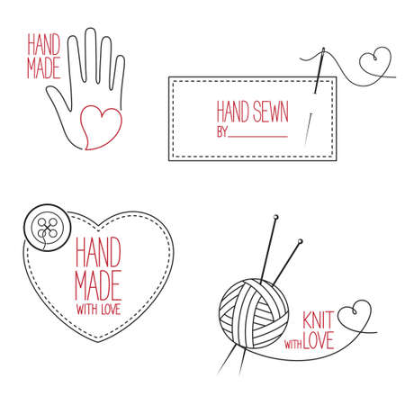 Set of icons, emblems and labels for handmade, tailor, hand sewing and knitting theme designのイラスト素材