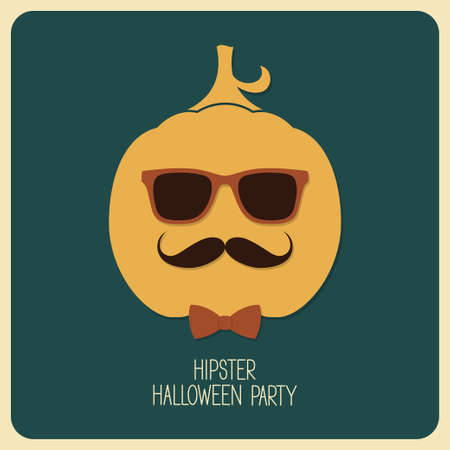 Hipster Halloween pumpkin with glasses, moustache and bow tieのイラスト素材